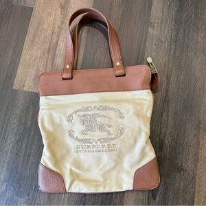 Burberry Tan and Brown Tote Bag